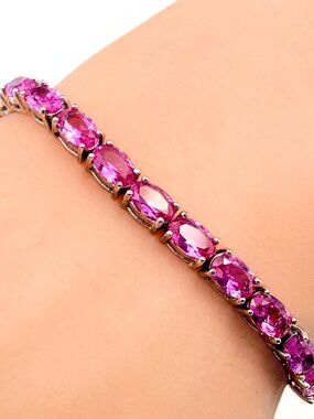 Vintage Marked Sterling Silver Lab Ruby Rhodium Plated Tennis Bracelet